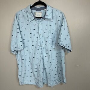 American Threads Mens Light Blue Kayak Mountain Print Short Sleeve Shirt 2XL